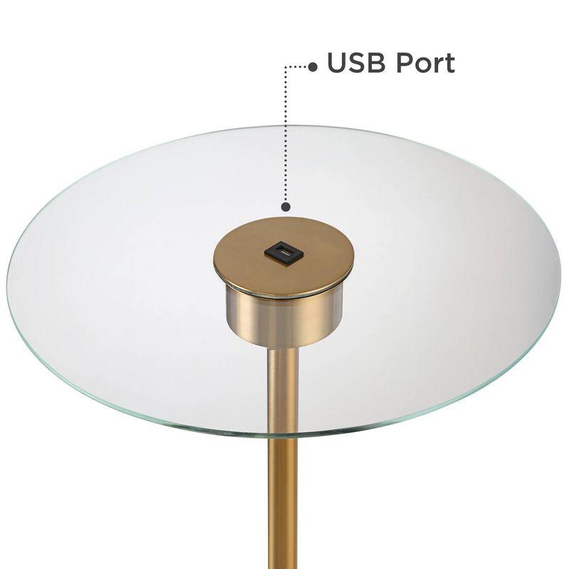 Possini Euro Design Volta Modern Floor Lamp with Tray Table 66" Tall Brass USB Charging Port White Drum Shade for Living Room Bedroom Office House