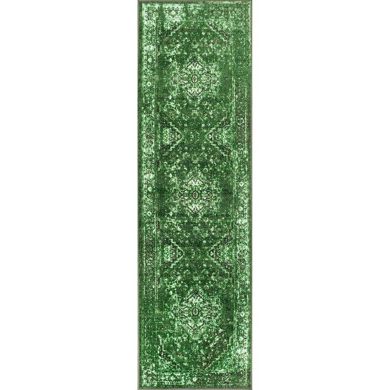 Green Tufted Reversible Synthetic Runner Rug