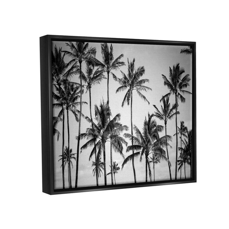 Stupell Industries Palm Trees Skyline Black and White Photography Black Floater Framed Canvas Wall Art, 16 x 20