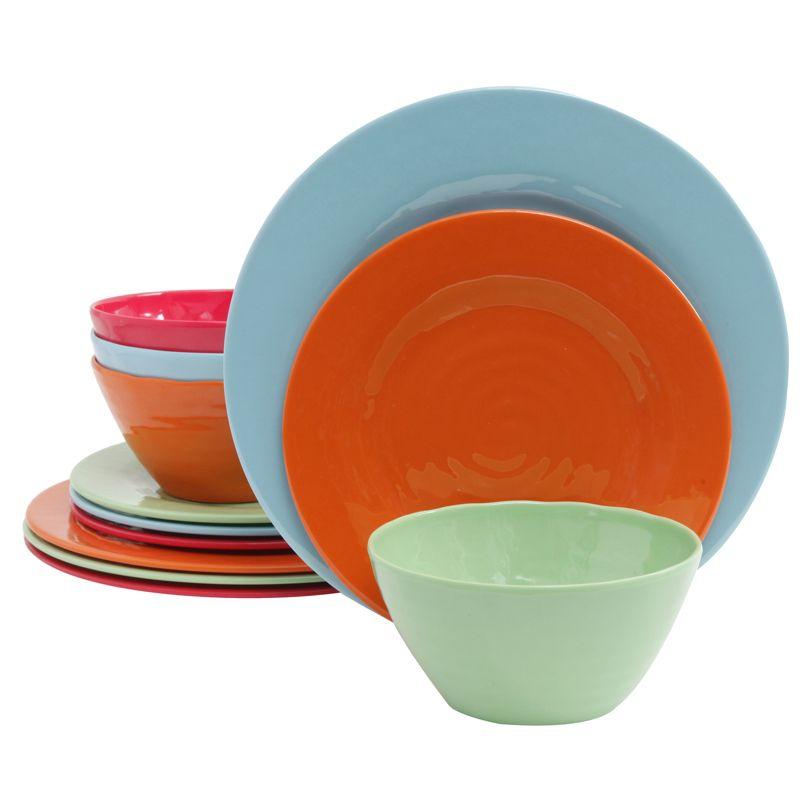 Gibson Brist 12 Piece Melamine Dinnerware Set in Assorted Colors