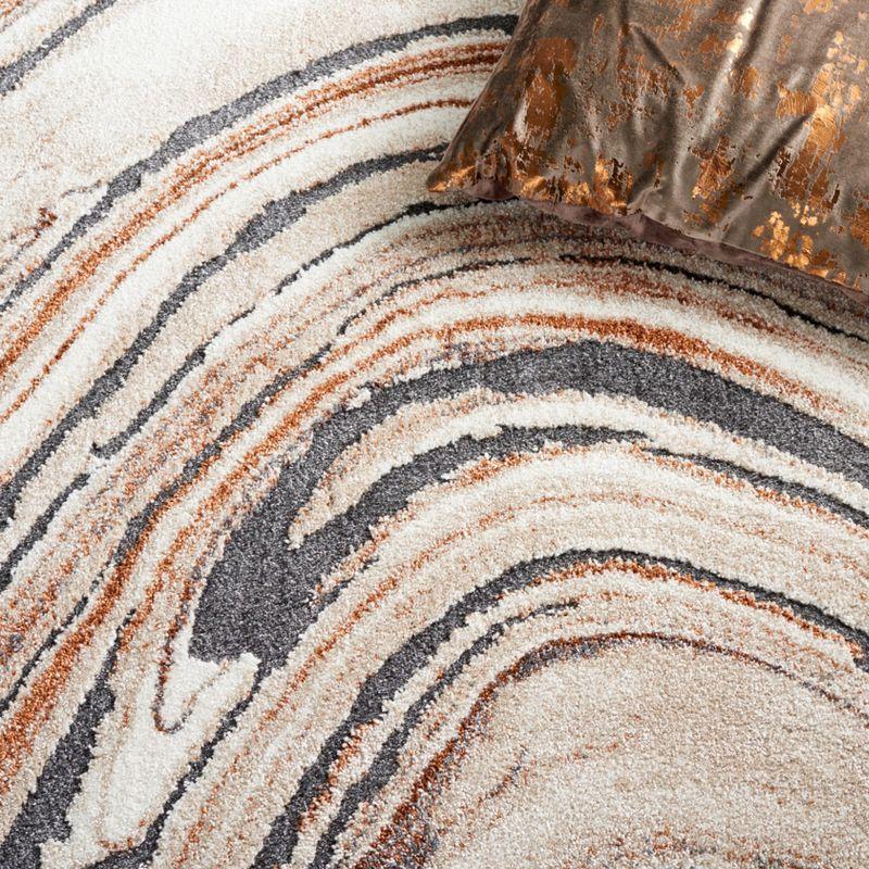 Cyrus Beige and Rust Abstract Shag Area Rug 6'7" Square