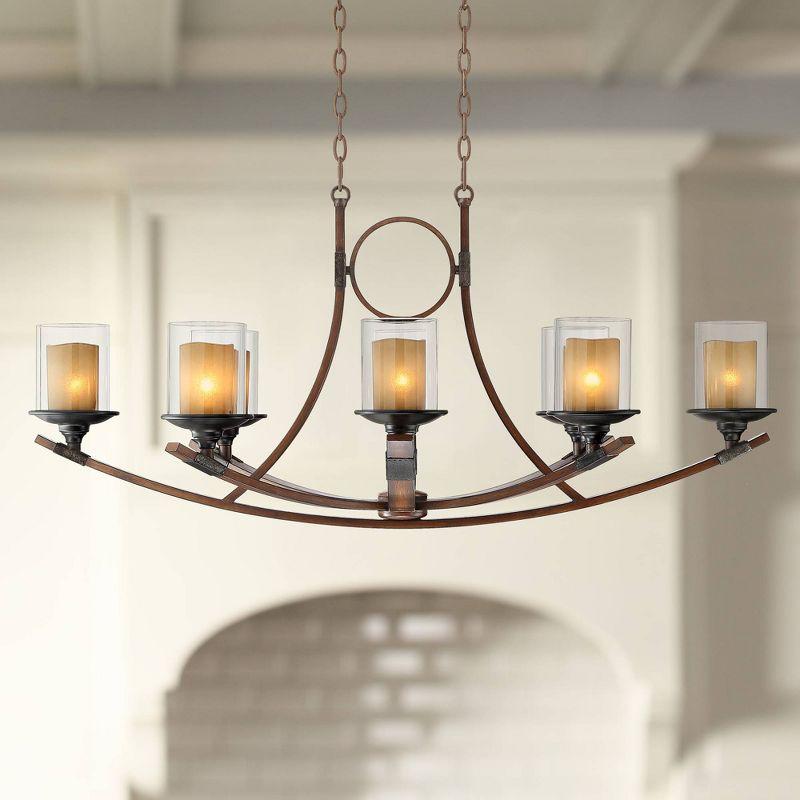 Franklin Iron Works Tafford Mahogany Wood Island Linear Pendant Chandelier 43 1/4" Wide Farmhouse Rustic 8-Light for Dining Room