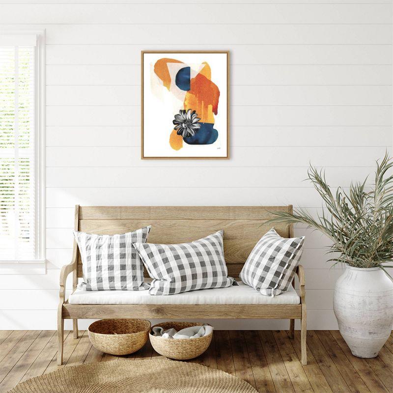 Yakamoz I Abstract Orange and Blue Canvas Print with Maple Frame