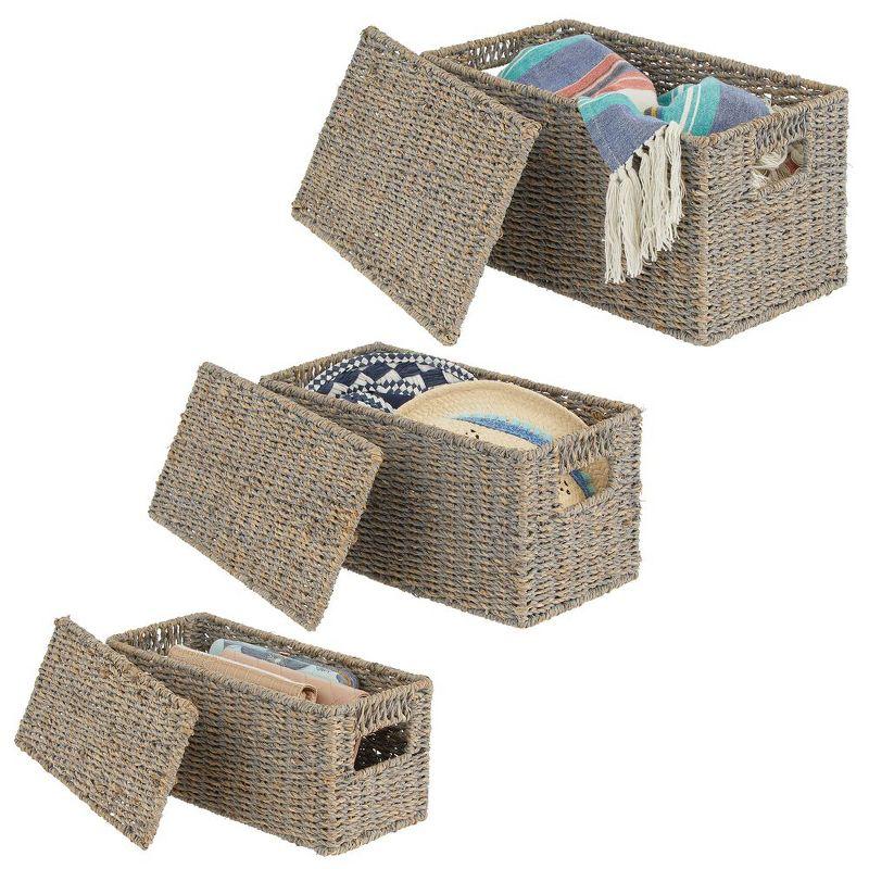 mDesign Woven Seagrass Home Storage Basket with Lid, Set of 3