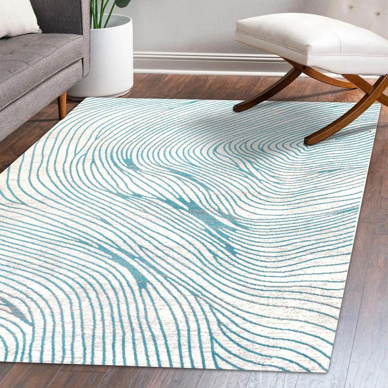 Coastal Geometric Blue Synthetic 4' x 6' Area Rug