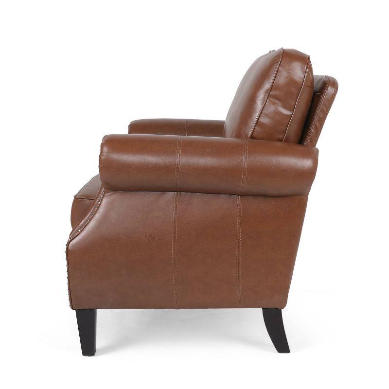 Christopher Knight Home Dowd Faux Leather Club Chair with Nailhead Trim Cognac Brown/Dark Brown