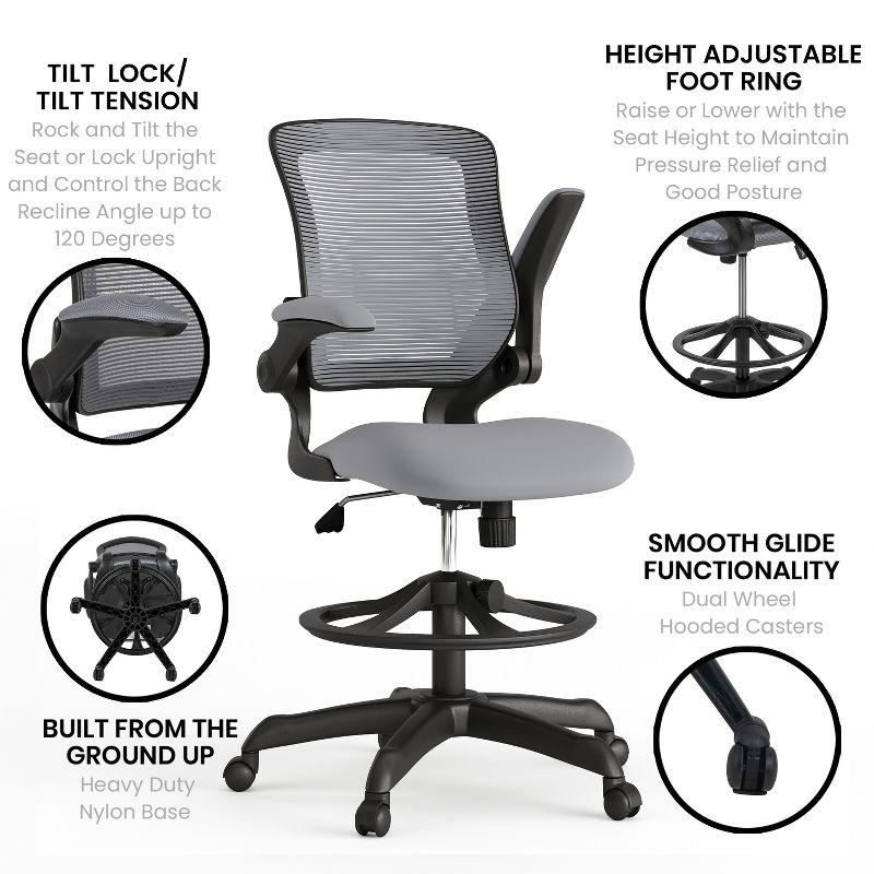 Flash Furniture Mid-Back Mesh Ergonomic Drafting Chair with Adjustable Foot Ring and Flip-Up Arms