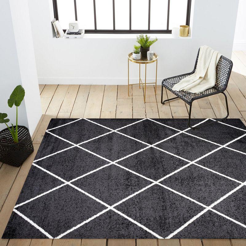 4'x6' Cole Minimalist Diamond Trellis Area Rug, Black/White - JONATHAN Y