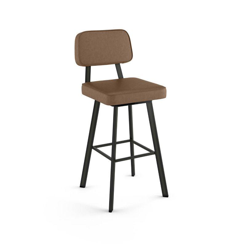 Brown Faux Leather Swivel Counter Stool with Gun Metal Finish