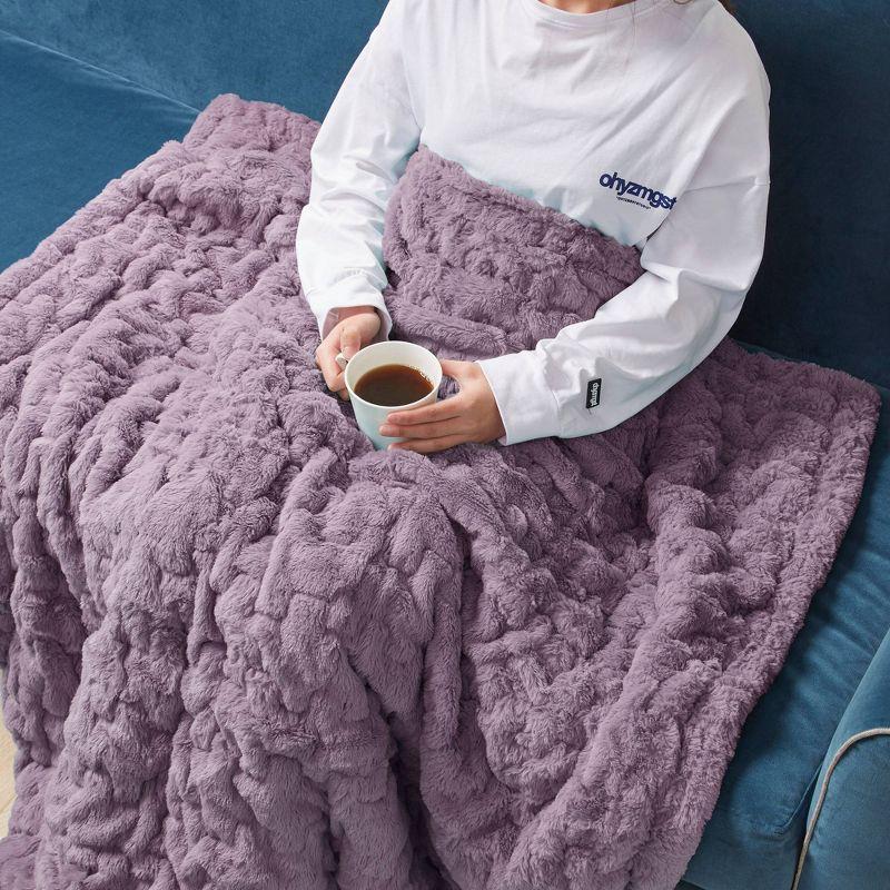Madison Park Lavender Ruched Fur Throw 50x60"