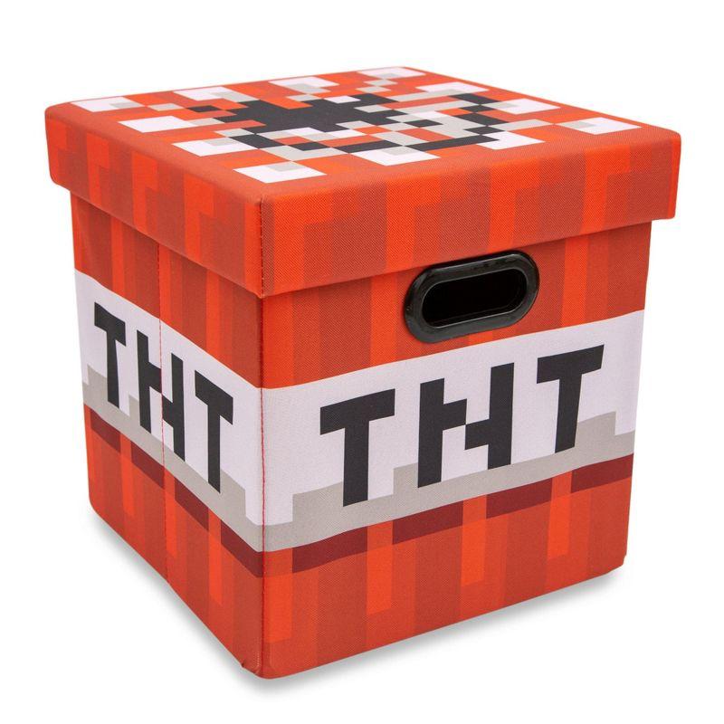 Ukonic Minecraft TNT Block Fabric Storage Bin Cube Organizer with Lid | 13 Inches