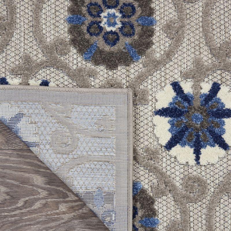 Nourison Aloha Contemporary Floral Flatweave High-Low Indoor Outdoor Runner Rug Grey/Blue 2' x 6'
