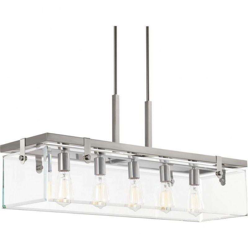 Elegant Modern Brushed Nickel Linear Chandelier with Beveled Glass