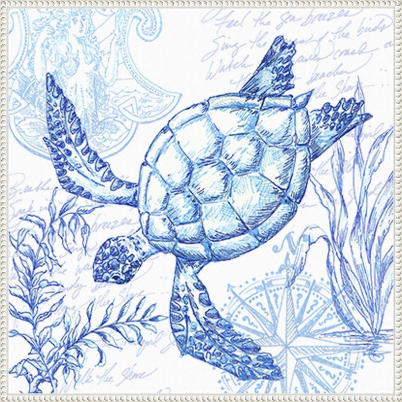 Amanti Art Coastal Sketchbook Turtle by Tre Sorelle Studios Framed Canvas Wall Art Print