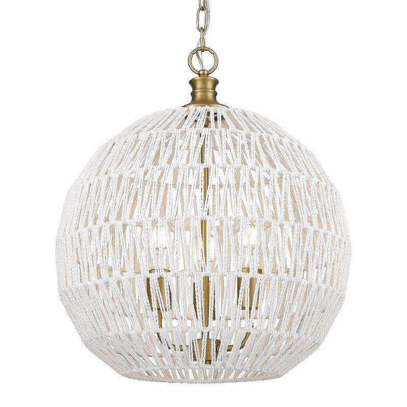 Golden Lighting Florence 3-Light Pendant in Brushed Champagne Bronze with Bleached White Raphia Rope