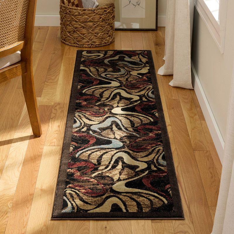 Catalina Picasso Abstract Swirl Red and Brown Runner Rug