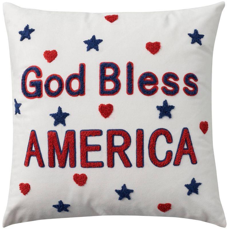 18" White Patriotic Embroidered Square Throw Pillow