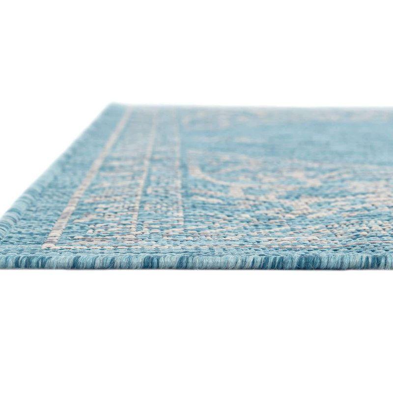 Aqua Blue Rectangular Synthetic Outdoor Area Rug