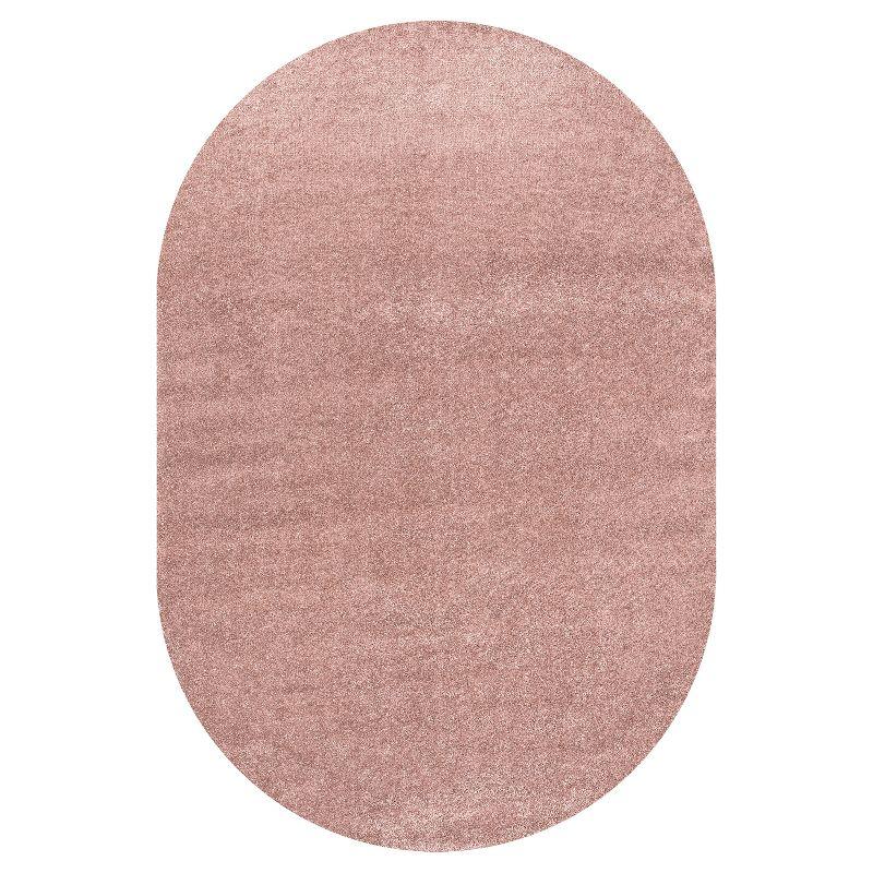 Coastal Pink Oval Low-Pile Easy-Care Synthetic Area Rug, 3' x 5'