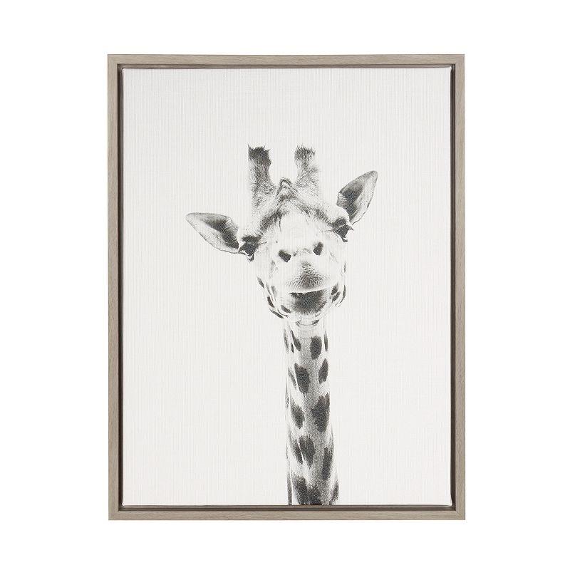 Black and White Giraffe Framed Canvas Art, 26.69" x 21.63"