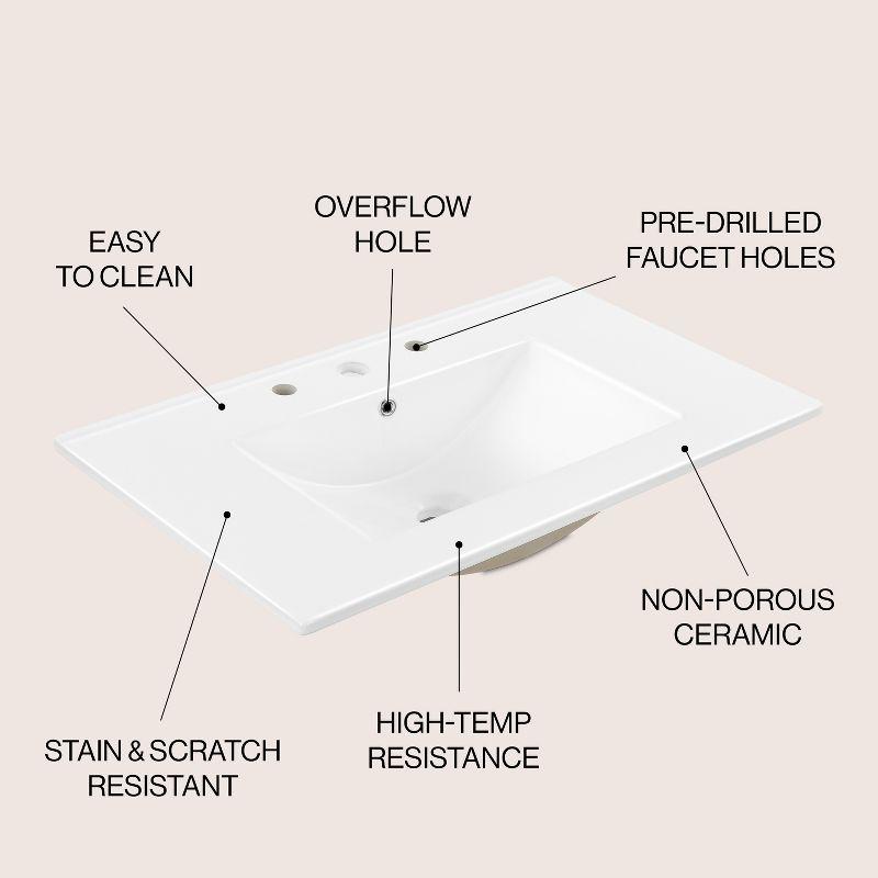 Jonathan Y Ancillary 3-Hole 30" Classic Contemporary Rectangular Ceramic Single Sink Basin Vanity Top