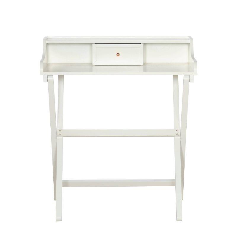 Coy Transitional Folding Small Space Secretary Desk White - Linon: Rubberwood Frame, Nickel Hardware, MDF Surface