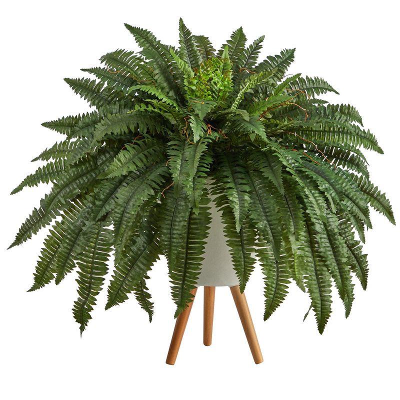 Nearly Natural 2.5-ft Boston Fern Artificial Plant in White Planter with Legs
