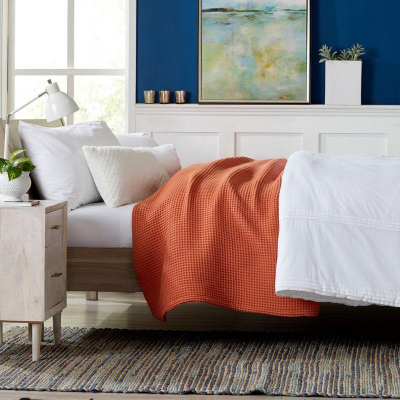 Market & Place 100% Cotton Waffle Weave Bed Blanket Full/Queen Burnt Orange