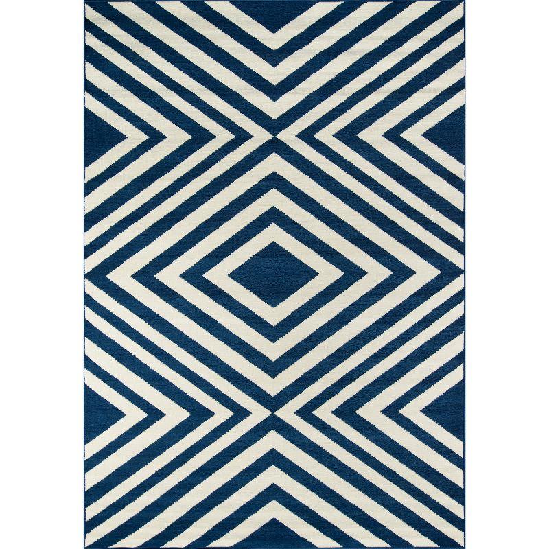 Nautical Navy Blue Geometric 5'3" x 7'6" Synthetic Area Rug