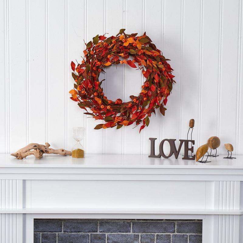 Nearly Natural 20” Harvest Leaf and Mini Pumpkin Artificial Wreath