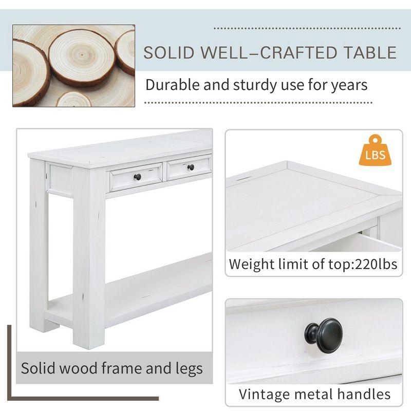 63" Wood Console Table, Foyer Sofa Table with 4 Drawers and Bottom Shelf, Narrow Entertainment Center Entryway Table for Hallway Living Room White