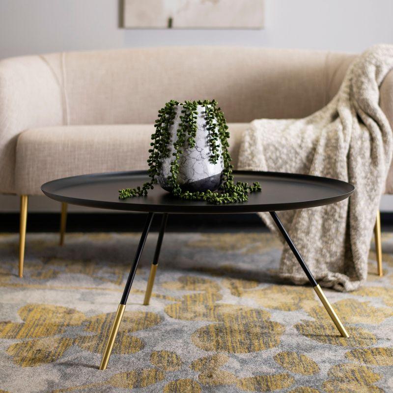 Transitional Round Black and Gold Metal Coffee Table