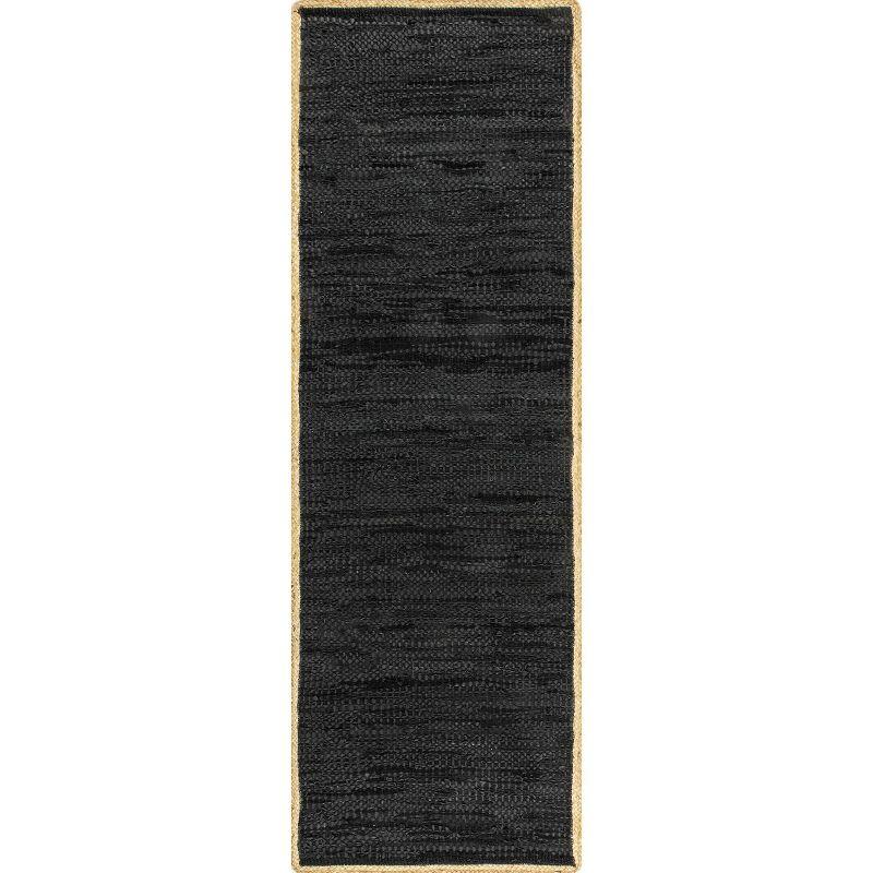 Nuloom Sabby Hand Woven Leather Flatweave Kitchen Runner Indoor Area Rug - Hallway, Entryway, 2' x 6', Black