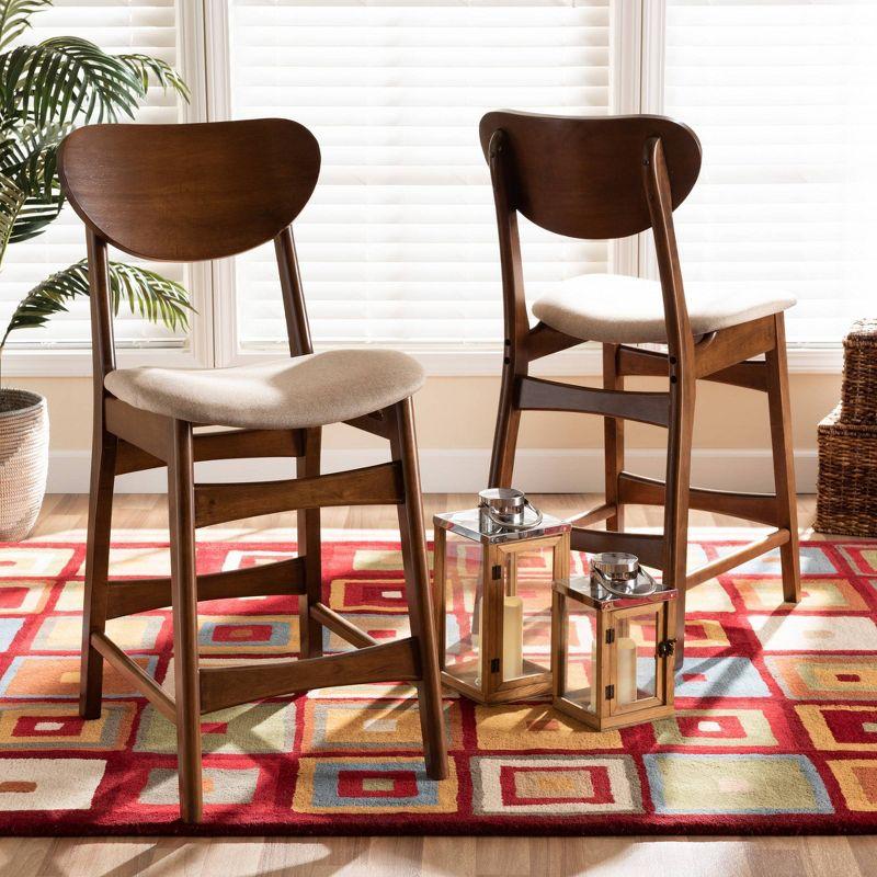 2pc Katya Fabric Upholstered and Wood Counter Height Barstool Set Brown - Baxton Studio: Walnut Finish, Foam Padded