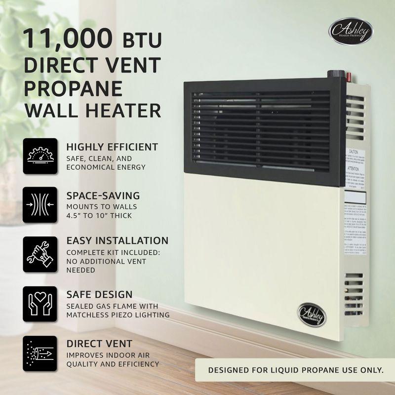 Ashley Hearth Products 11,000 BTU Direct Vent Liquid Propane Wall Mounted Heater with Piezo Lightning, Safety Pilot and Built-In Regulator, Cream