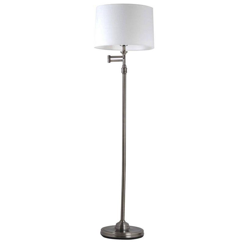 Adesso Aaron Swing Arm Floor Lamp Pewter: Linen Shade, Metal Body, UL Listed, 57.44" Height