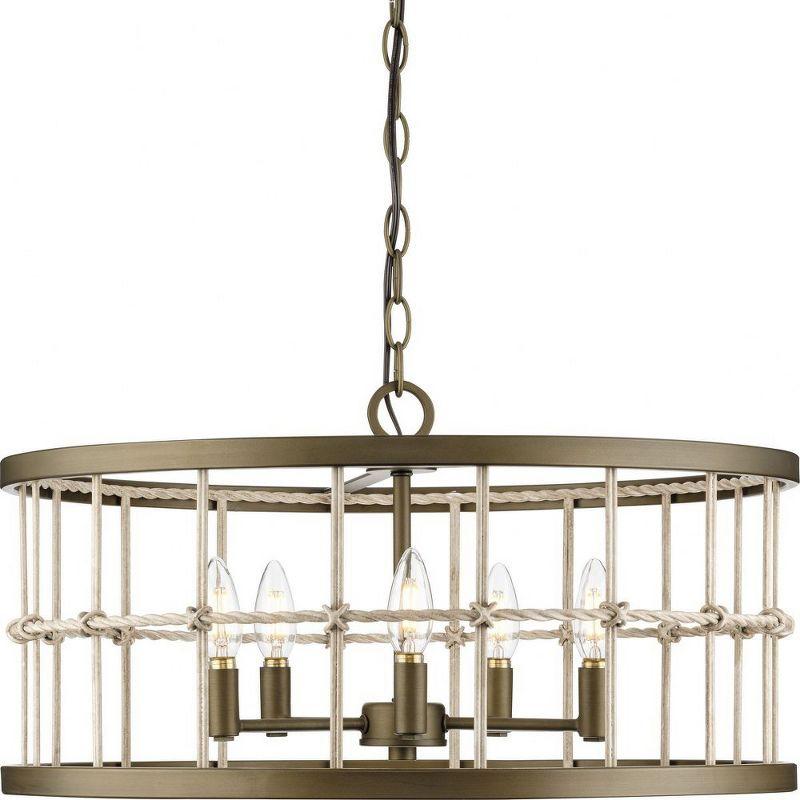 Aged Brass 22" Woven Metal 5-Light Chandelier