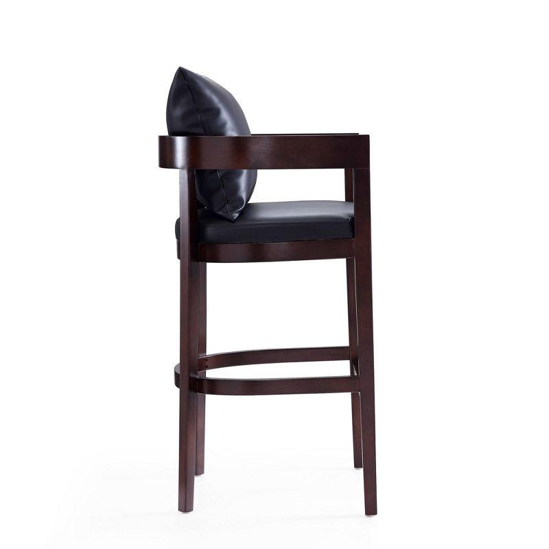 Elegant Black Faux Leather & Walnut Wood Barstool with Gold Accents