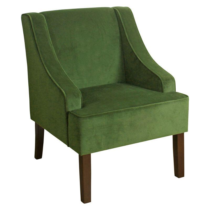 Forest Green Velvet Swoop Arm Accent Chair with Wood Legs