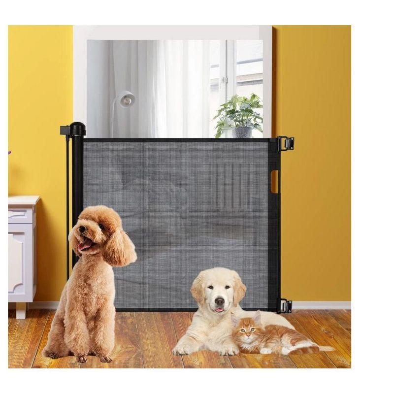 Black Retractable Mesh Pet Gate for Stairs and Doorways