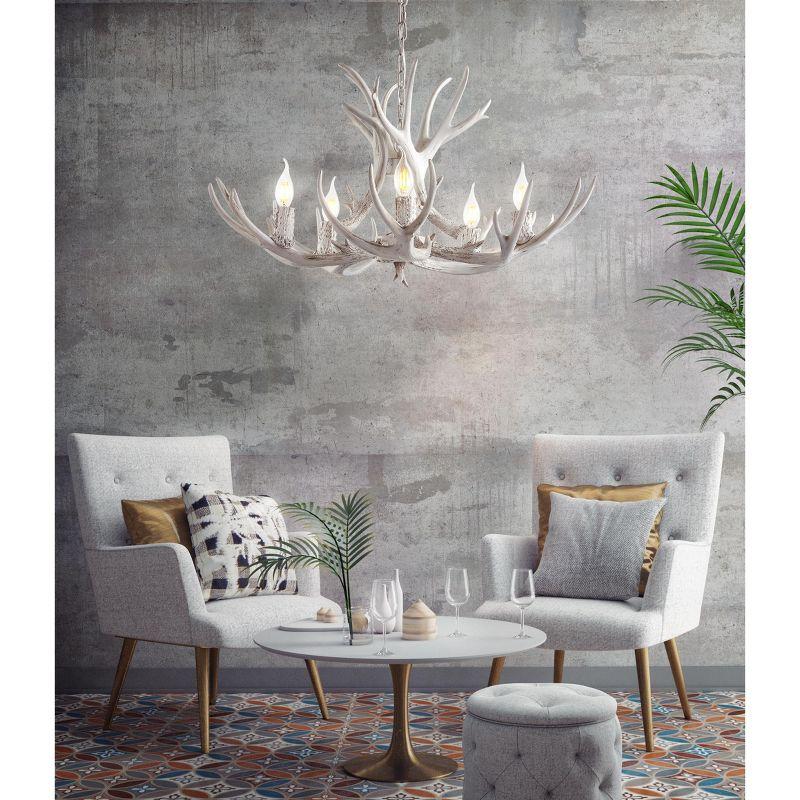 JONATHAN Y Eldora 30" Adjustable Resin Antler 5-Light LED Chandelier, White
