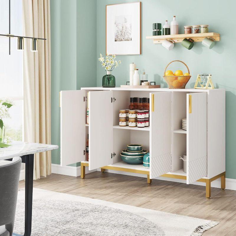 White and Gold 59" Modern Sideboard Buffet Cabinet with 4 Doors