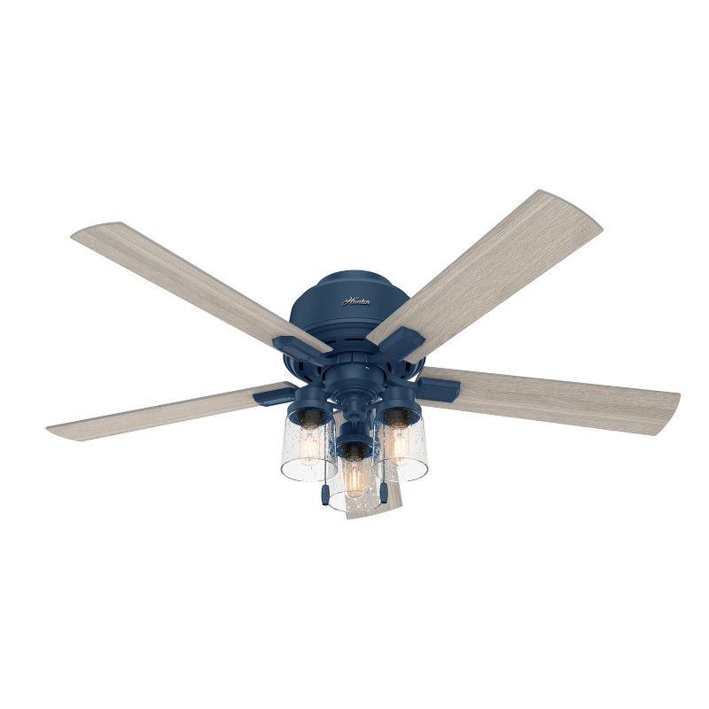 Hartland 52" Indigo Blue Low Profile Ceiling Fan with Chandelier Lighting