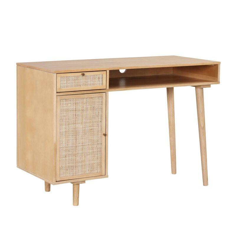 Warm Pine Rattan Desk with Drawer and Storage