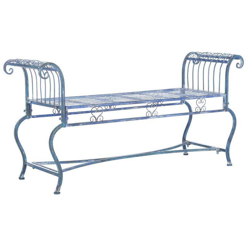 Antique Blue Victorian Iron Garden Bench