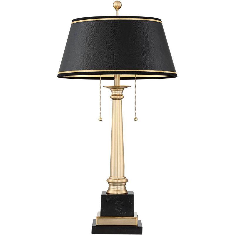 Barnes and Ivy Georgetown Traditional Desk Lamp 28 1/2" Tall Warm Brass with USB Charging Port Black Shade for Bedroom Living Room Bedside Office Kids