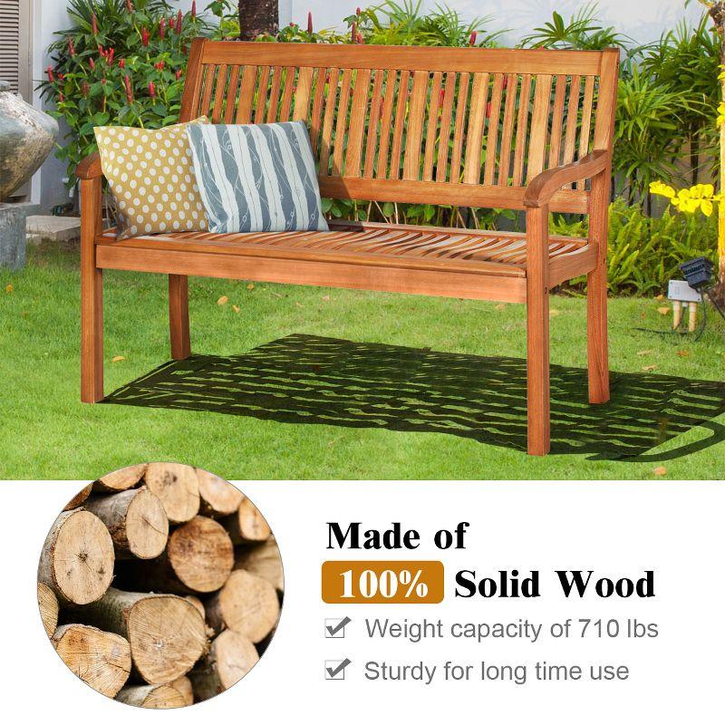 Tangkula Outdoor Eucalyptus Wood Park Bench Loveseat Chair with Armrest