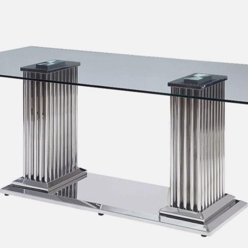 Cyrene Rectangular Glass and Stainless Steel Dining Table