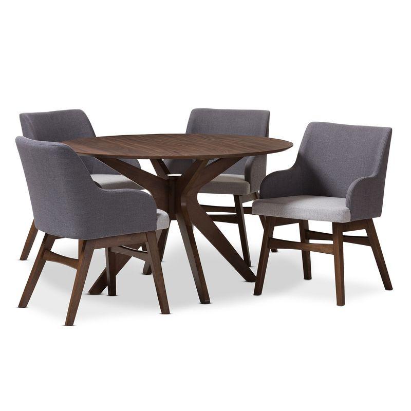 Monte 5-Piece Contemporary Grey/Walnut Round Dining Set