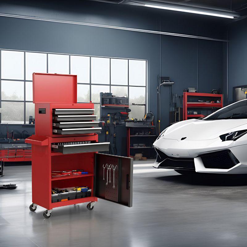 Tool Chest, 5-Drawer Rolling Tool Storage Cabinet with Detachable Top Tool Box, Liner, Universal Lockable Wheels